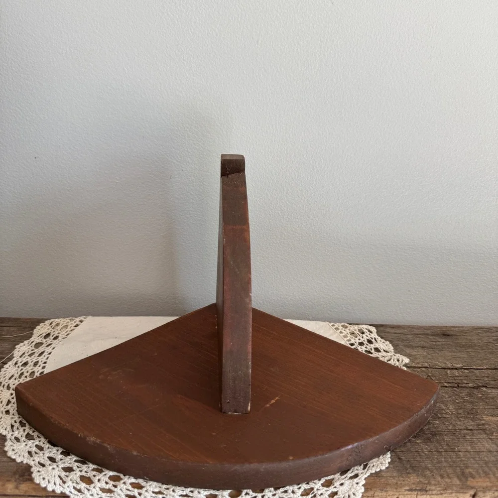 Vintage Handmade Wood Corner Wall Shelf Rustic Brown Floating Display Ledge